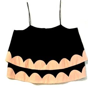 Azulu Anthropologie Crop Top Black with Pink Scallop